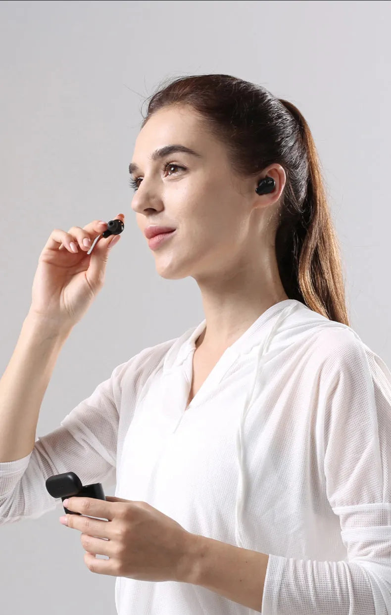 True wireless Bluetooth headphones in black or white with in-ear sports design