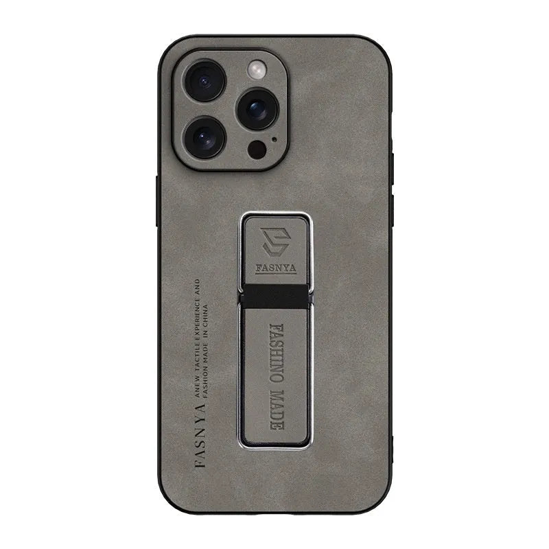 Magnetic bracket sheepskin protective cover for Apple iPhone, all-inclusive shockproof case with kickstand in black