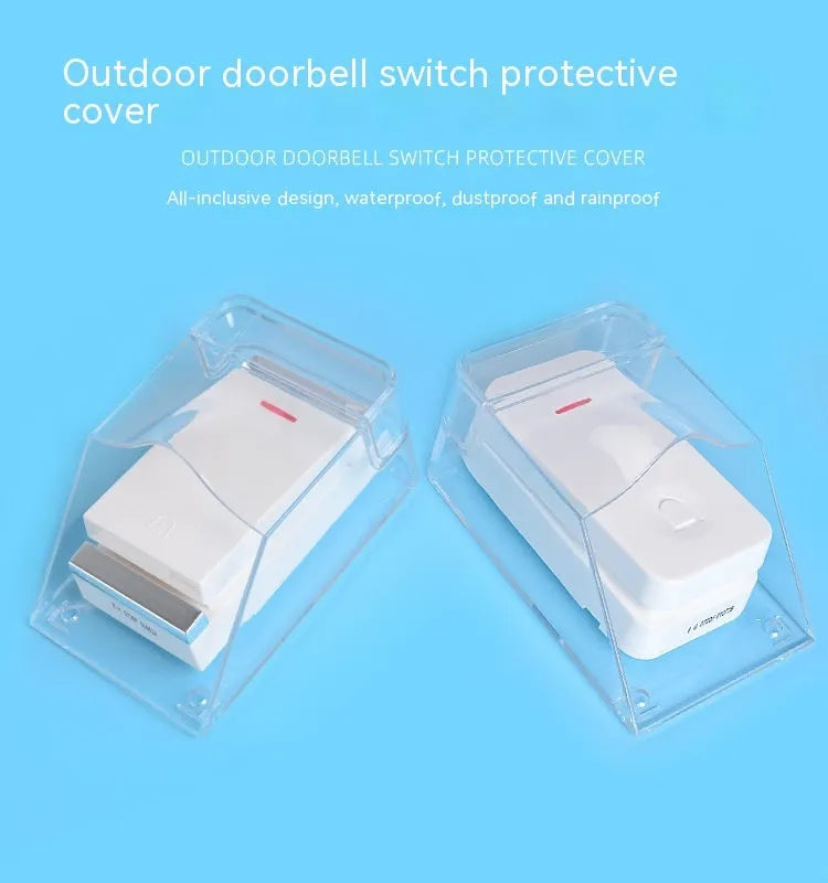 Transparent PC doorbell rain cover, 111 x 64 x 52mm, protecting a doorbell button from rain
