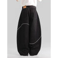 Black straight-leg casual trousers with micro-elastic waistband and zip fly opening