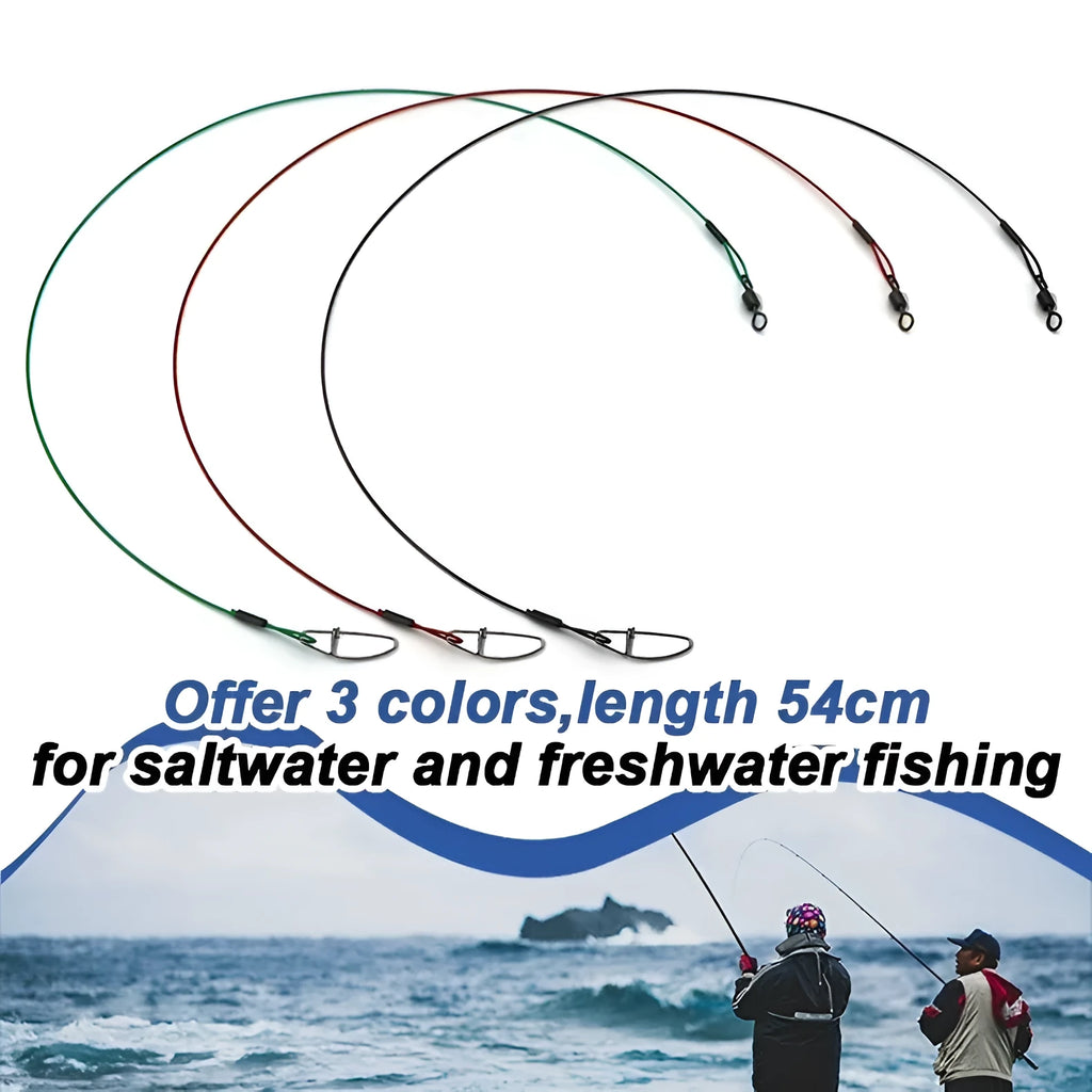 54cm anti-bite steel wire fishing accessories with double buckle pins in green, black and red colours