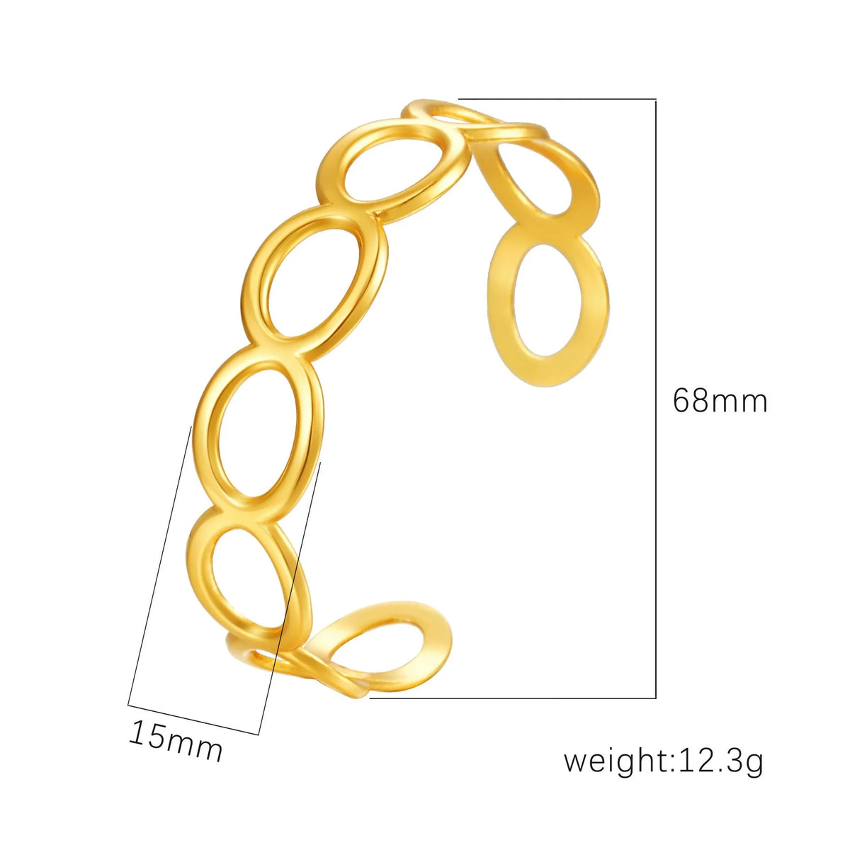 Gold open-ended stainless steel bracelet for women, geometric 13g cuff by Twilight Mountain