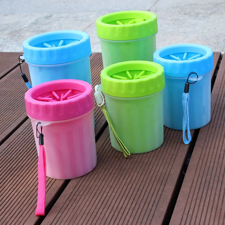 Silicone dog foot wash barrel with scrubber in blue, pink or green colours