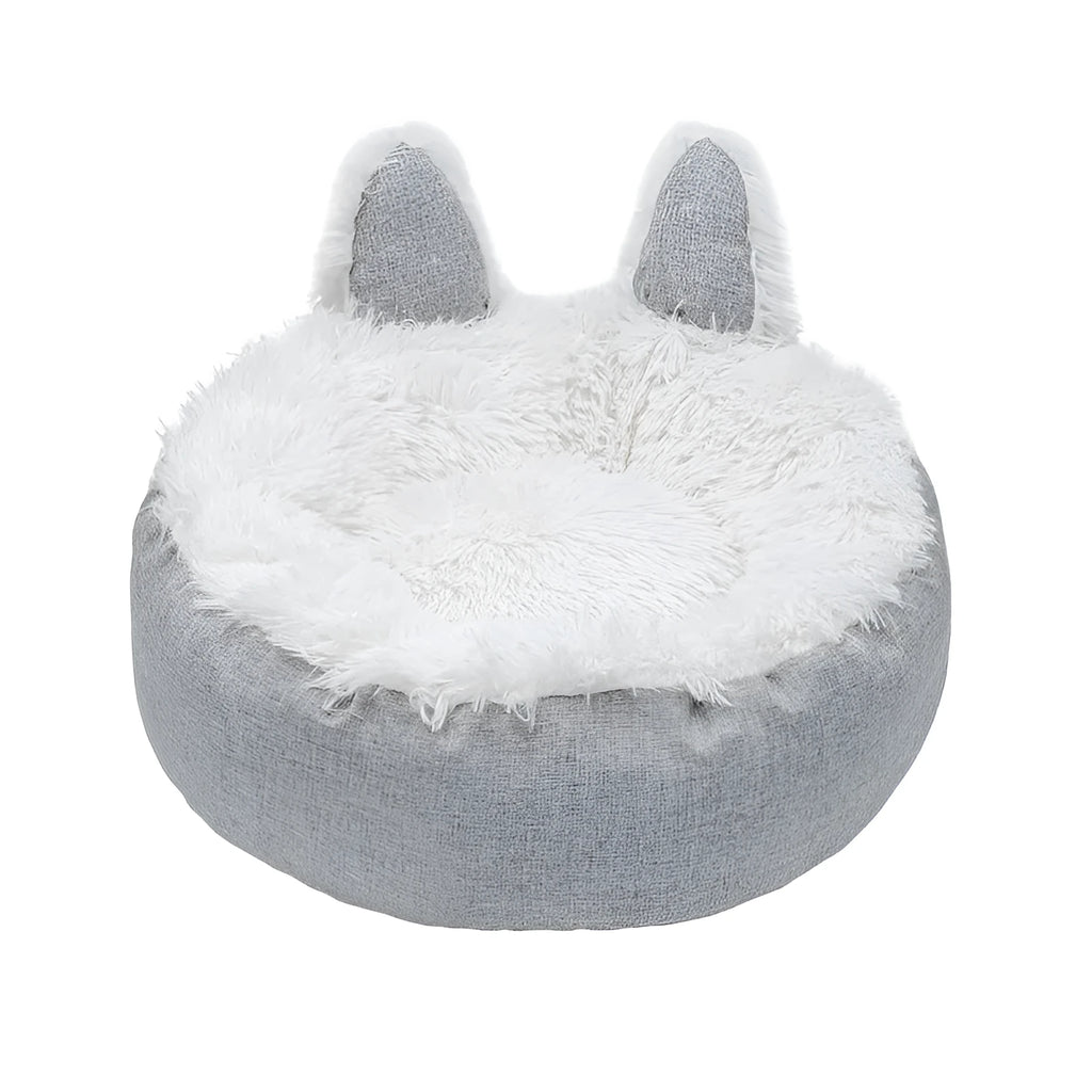 Soft plush faux fur circular pet bed for cats and dogs in blue colour