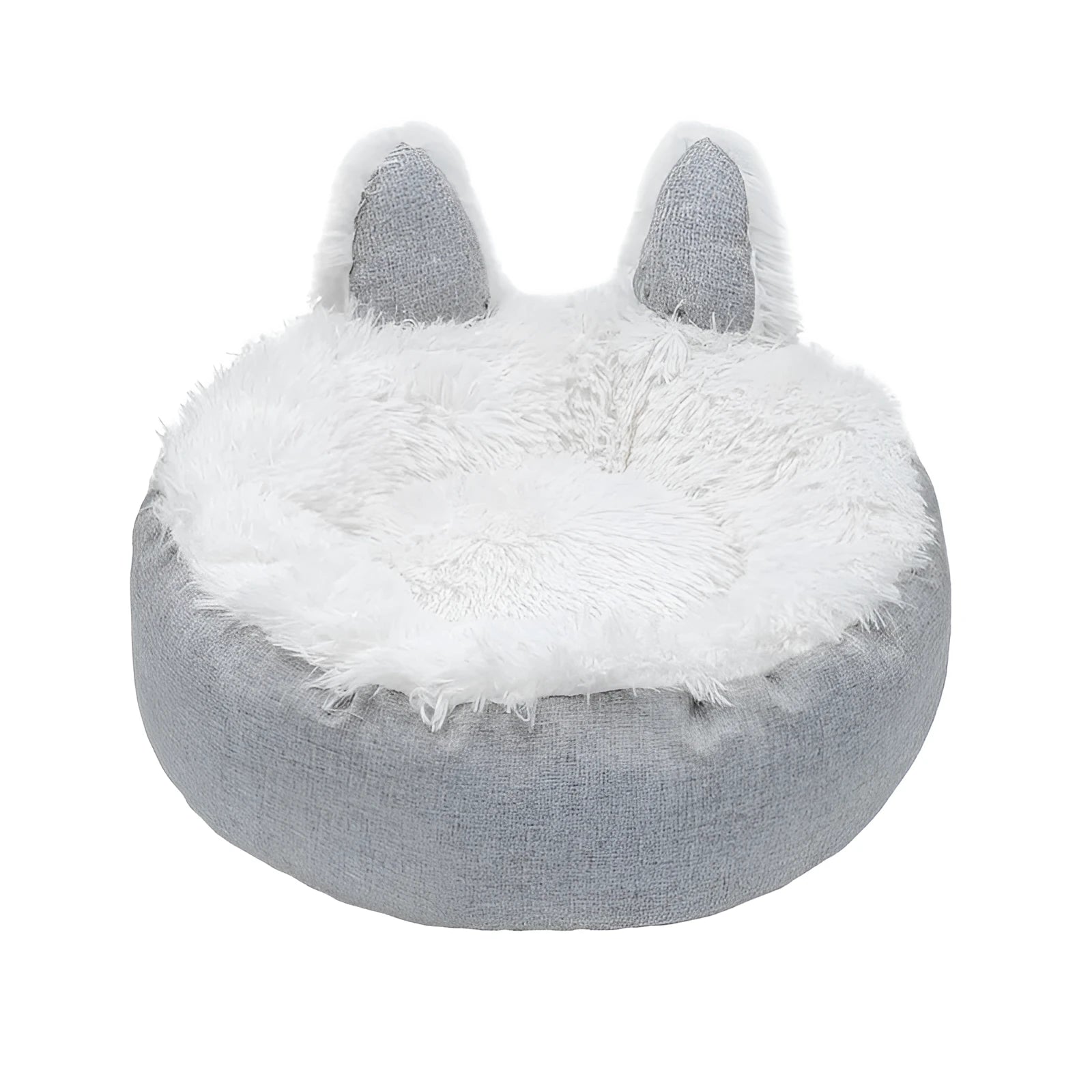 Soft plush faux fur circular pet bed for cats and dogs in blue colour