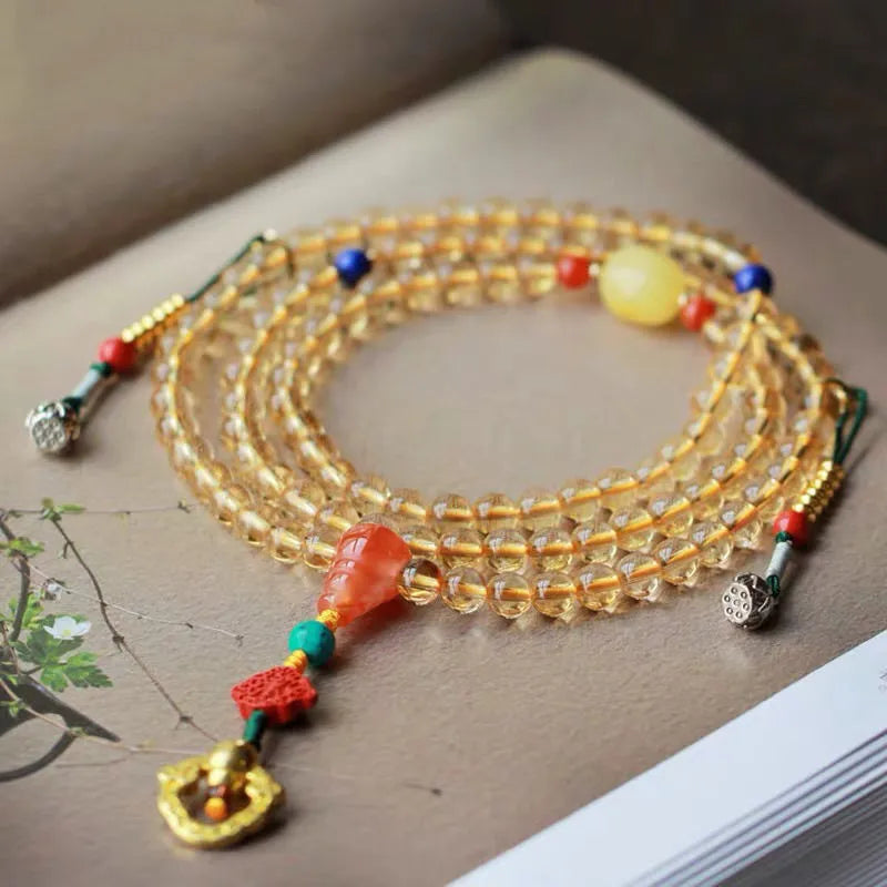 Yellow citrine gemstone bracelet with 1mm beads on brass filament