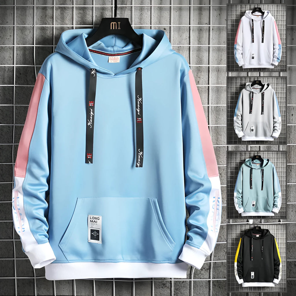 Men's casual printed loose long sleeve hooded top in polyester, letter pattern, sizes M-4XL
