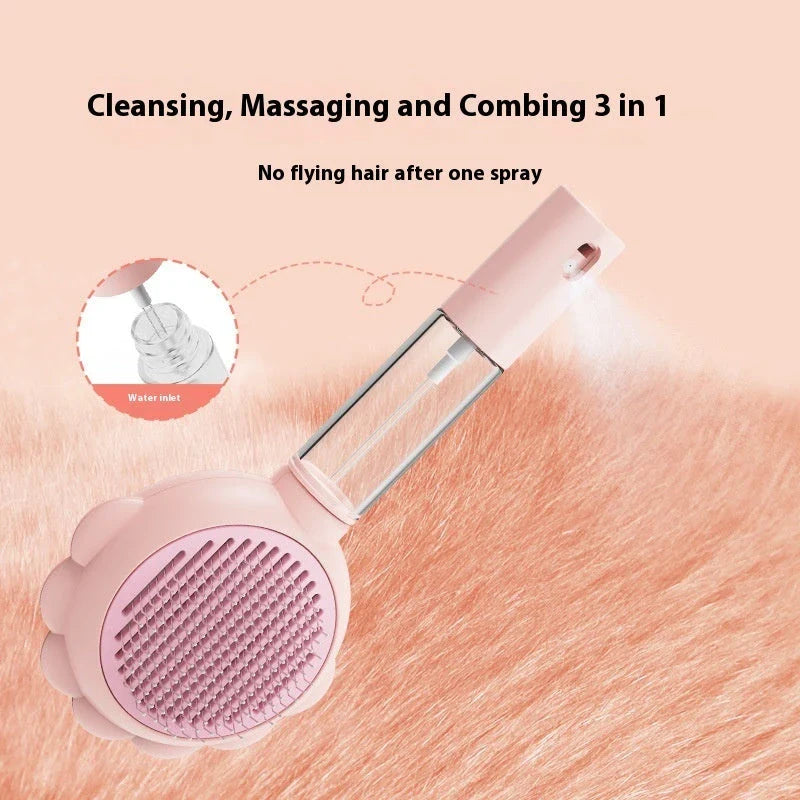 Self-cleaning dog grooming brush with curved comb teeth designed to gently remove excess hair and detangle your pet's coat