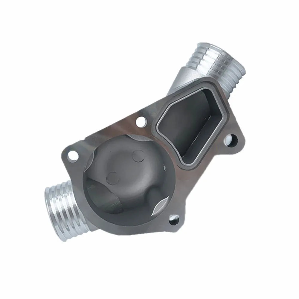 Silver aluminium thermostat housing cover with gasket for BMW engine cooling T-STAT replacement