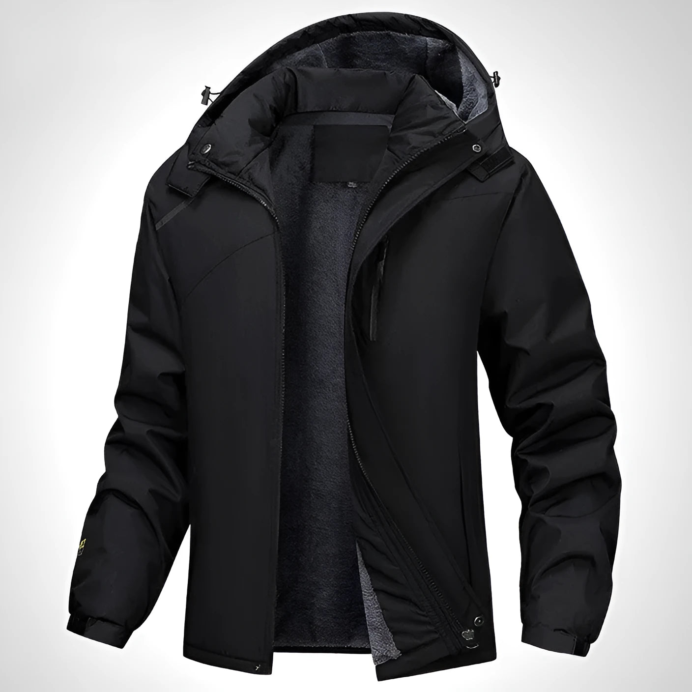 Men's waterproof loose fit hooded coat in plus sizes with army green, black, dark grey, and white colour options
