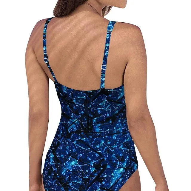 One-piece swimsuit triangle bikini in blue or dark blue, polyester lining, sizes S to XXL