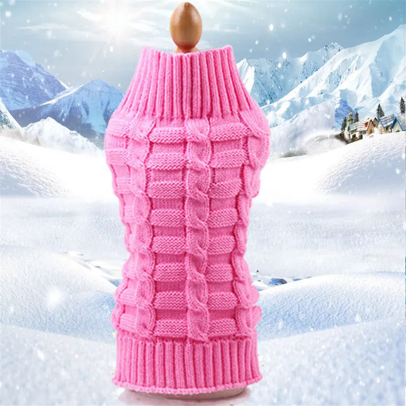 Cashmere twisted rope texture dog sweater in wool material showing size measurements