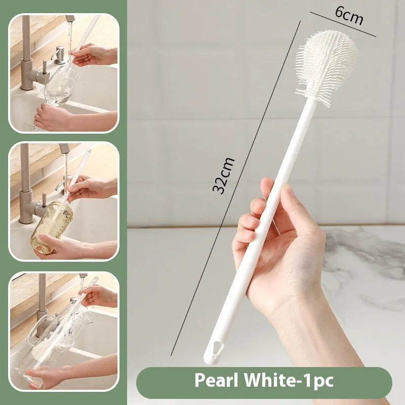 Long handle cup brush with plastic bristles, designed for cleaning cups and bottles