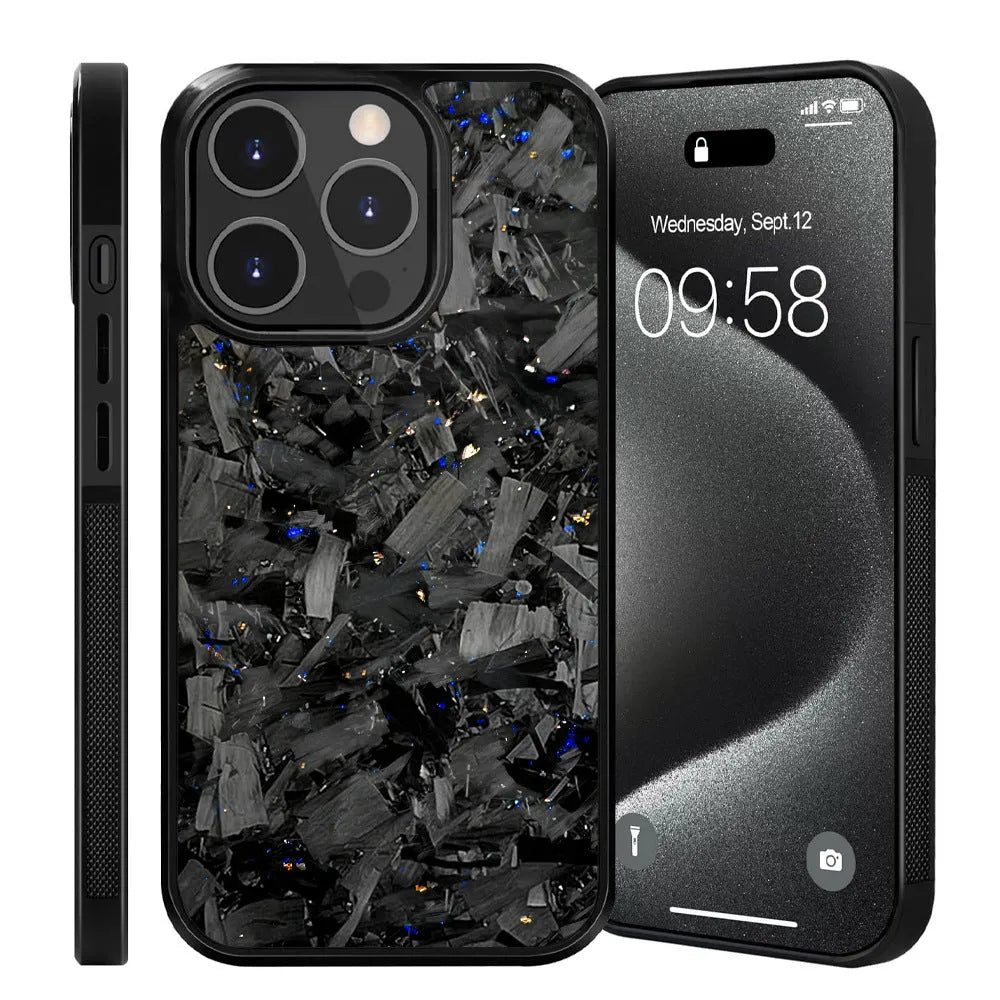Carbon fiber blue gold splicing anti drop phone case for iPhone