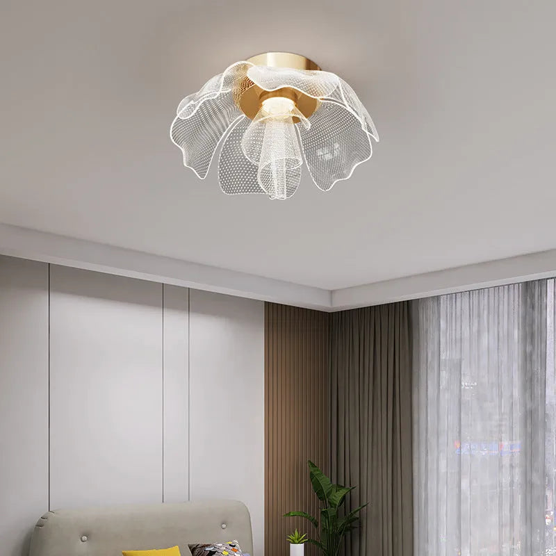 Flower acrylic ceiling light with iron frame offering tricolour white and warm light options 55cm
