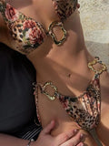 Women's halter bikini set with lace-up detail and low-waist briefs in solid colour