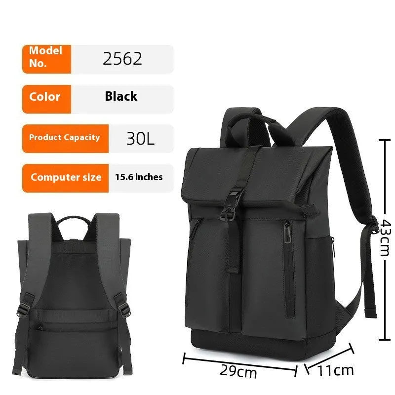 Men's solid colour Oxford cloth backpack with airpillow straps, 36-55L capacity, for business and leisure travel