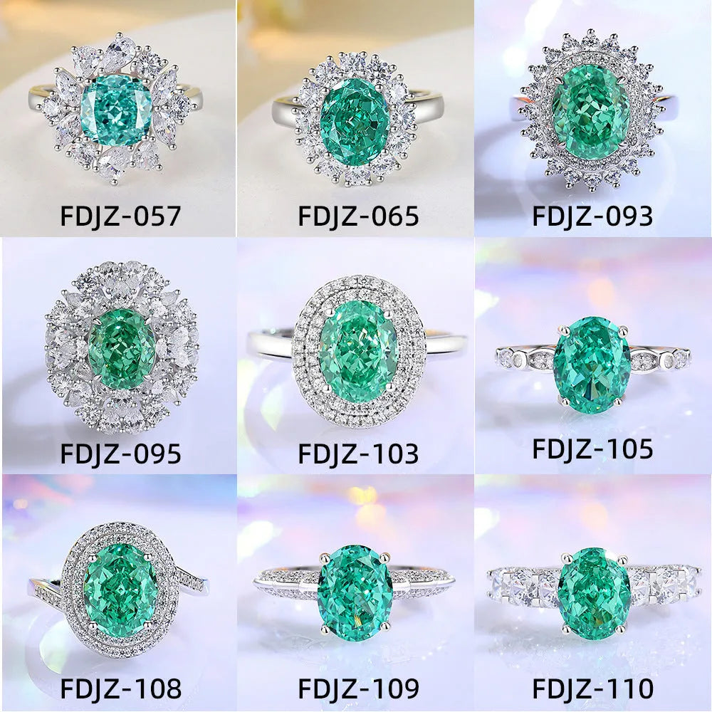 S925 silver ring with an inlaid green emerald stone and sparkling diamond detailing on a geometric band.