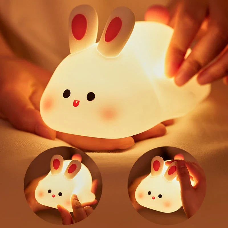 Adorable LED bedside lamp with soft silicone material, touch control, and 3 brightness levels for soothing nightlight use