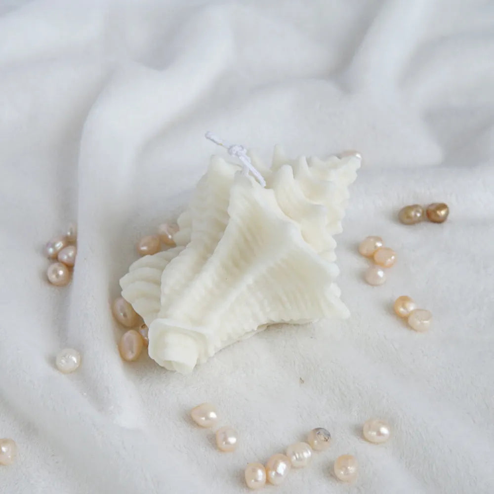 White irregular silicone mould for simulated conch shaped resin or candle crafts, size 10.5 x 10.5 x 6.6 cm