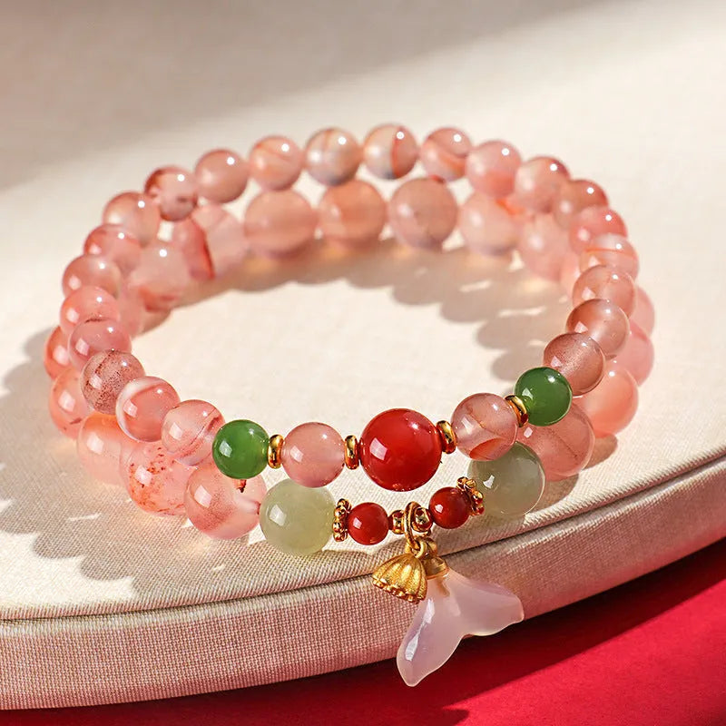 Handmade ice floating south red women's fishtail bracelet with white agate elements