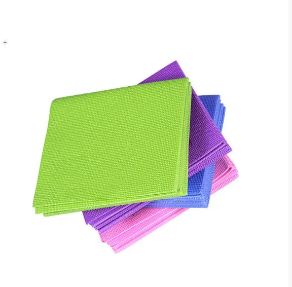 Folding PVC yoga mat 173cm x 61cm, 4mm thick, anti-slip, in purple blue pink or emerald green