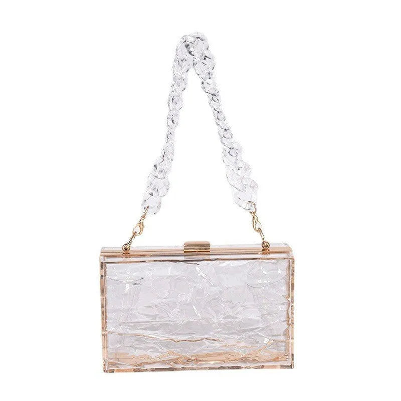 Transparent hard acrylic shoulder bag 18x11x5cm with European chain resin necklace