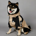 Khaki polyester dog shell jacket showing simple design for canine weather protection