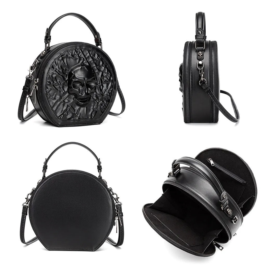 Men's black Halloween-embossed PU leather crossbody bag with three-dimensional pockets