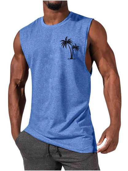 Stylish tropical tank top with coconut tree embroidery design, ideal for summer workouts and active lifestyles.