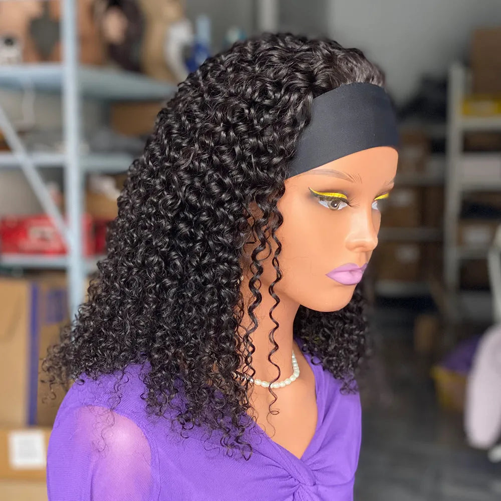 200 curly human hair headband wig 16 inch length natural skin colour heat dyeable