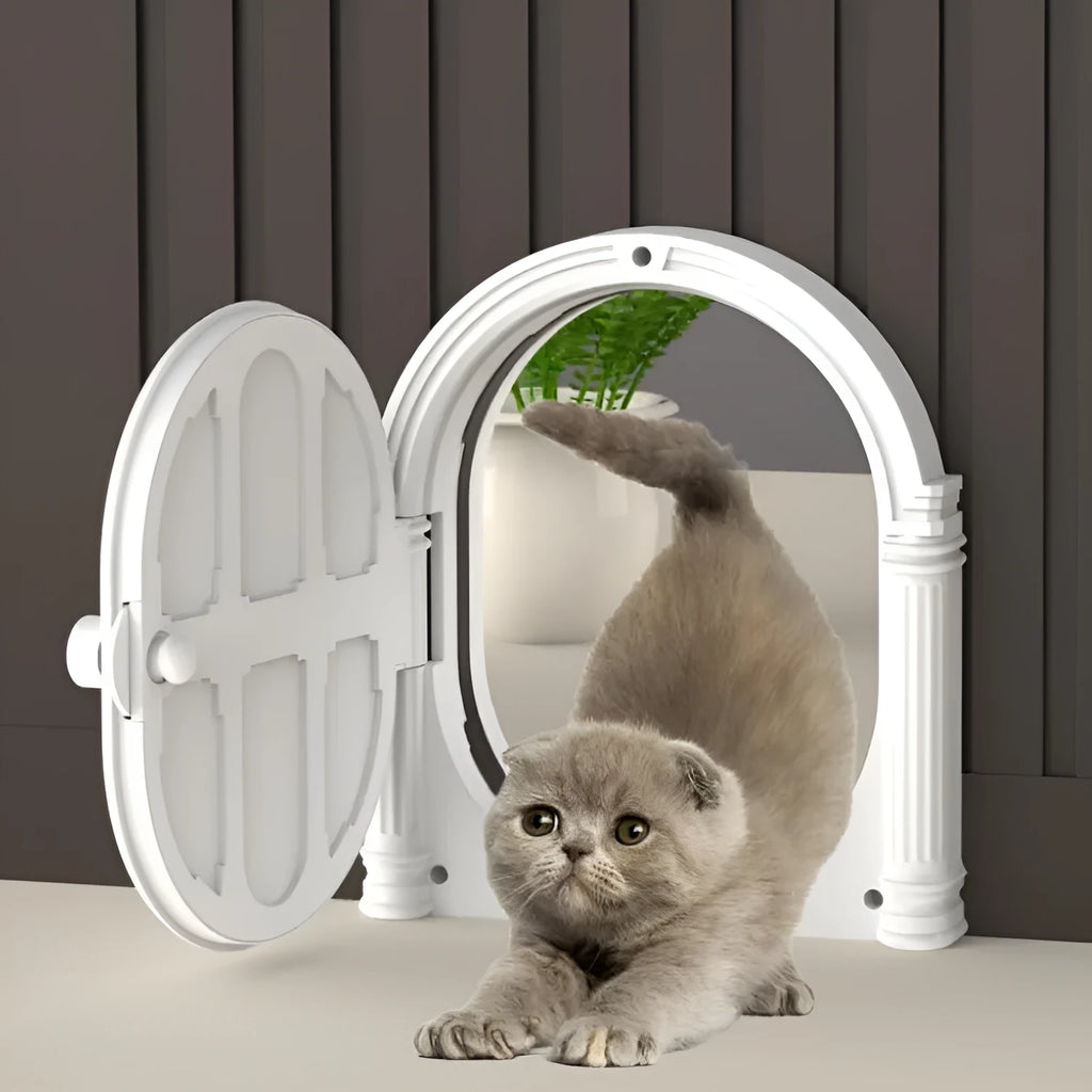 Plastic directional control pet door for cats and dogs, solid colour minimalist design, White Black Brown