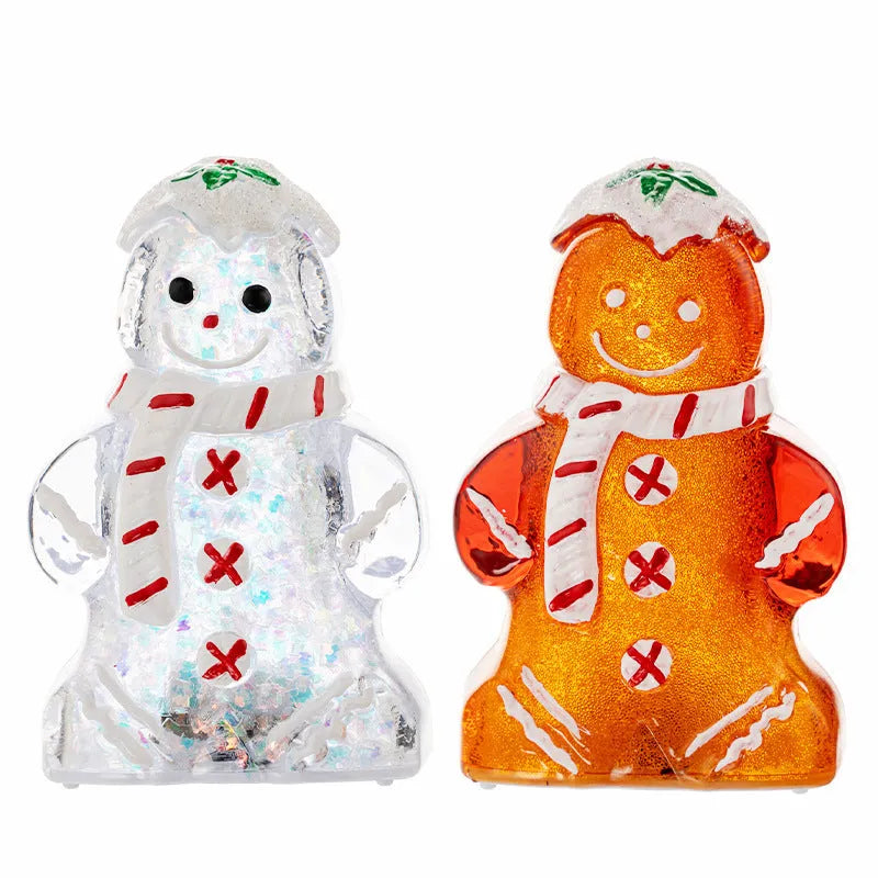 Glowing Christmas gingerbread man snowman ornament with scarf in plastic, 10.5cm tall