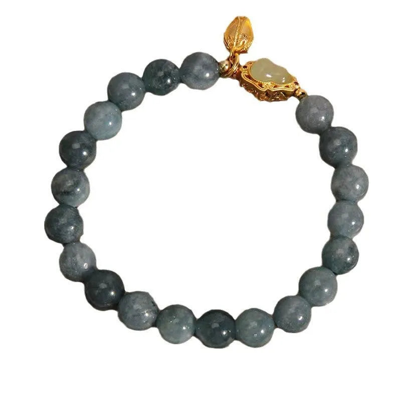 Natural stone sky blue bracelet with electroplated gourd lotus pendant for women