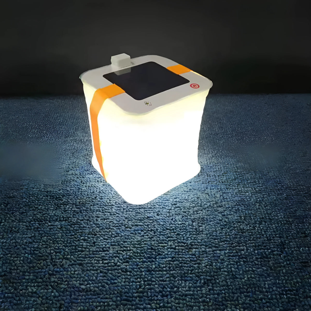 White inflatable solar camping lantern, TPU and acrylic board, 10.5x10.5x11cm, three LED modes