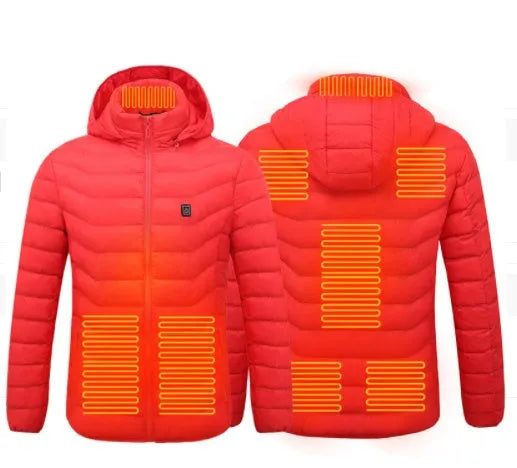 USB heated jacket with carbon fibre heating wire, removable hood, and three heat settings in black Blue Zone 2 colour variant