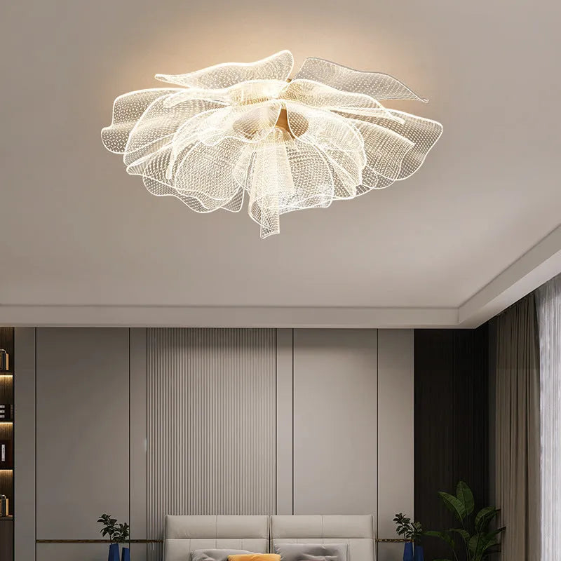 Flower acrylic ceiling light with iron frame offering tricolour white and warm light options 55cm