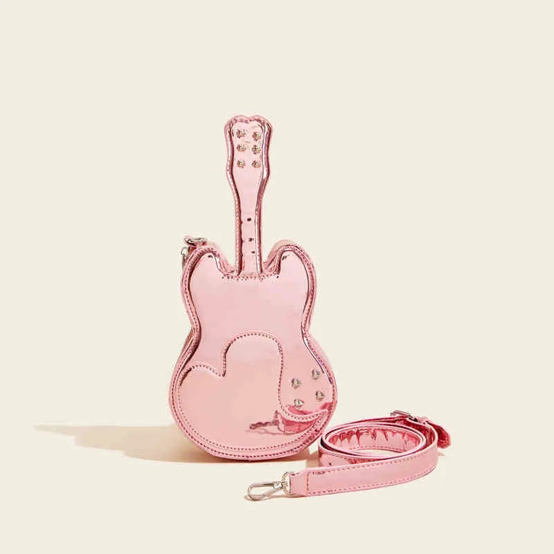 Guitar-shaped crossbody shoulder bag in multiple colours with 16cm width