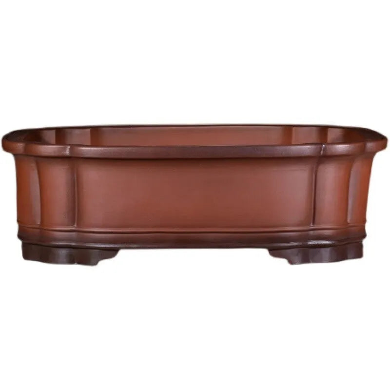 Purple clay tree stump flower pot with Chinese design and antique finish, showing textured surface and substantial 71cm dimensions