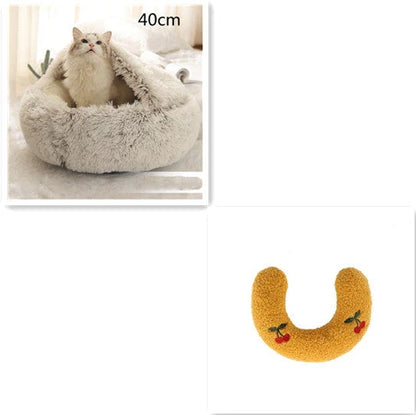 A soft, plush pet bed in various colors, including olive green, brown, pink, and grey, designed for the comfort and relaxation of cats and dogs.