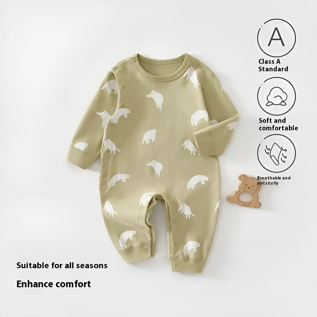 Pure cotton boneless long sleeve baby jumpsuit in neutral colour available in multiple sizes