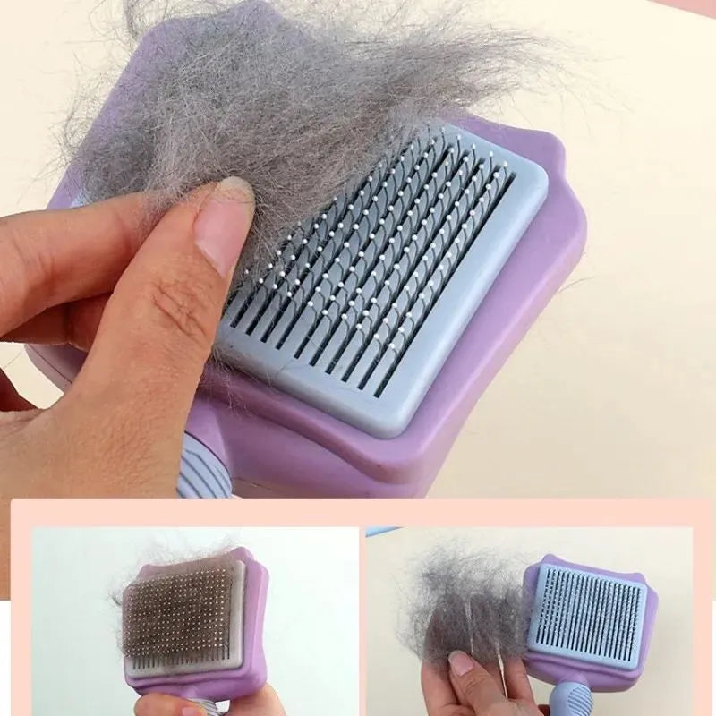 Self-cleaning dog and cat grooming brush for large dogs, knot opening massage comb in blue, pink or purple