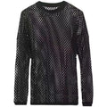 Black men's long sleeve mesh pullover shirt with drop shoulders and hollow design details