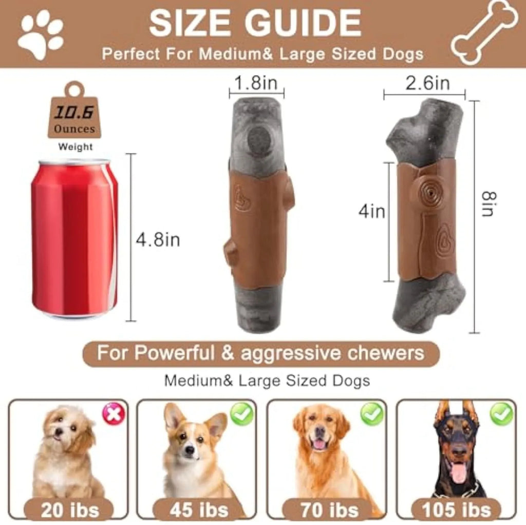Large branch-shaped dog chew toy made from durable food-grade nylon with built-in squeaker