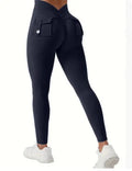 Peach hip super stretch yoga pants with pockets for women, black, 80% polyester 20% spandex