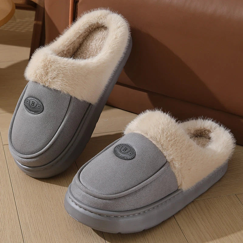 Cozy suede slippers for men with plush lining, non-slip sole, and versatile indoor/outdoor design