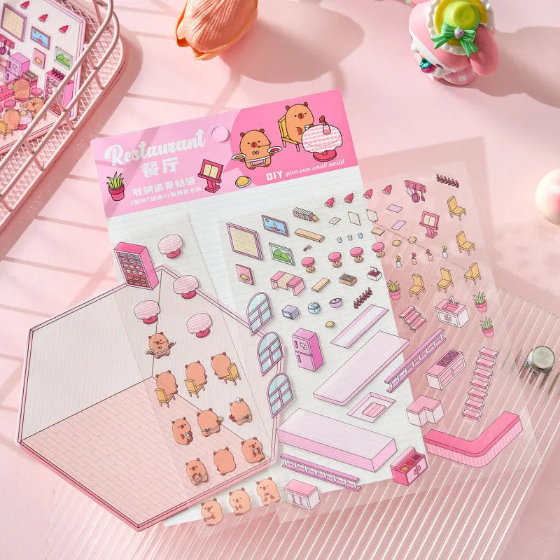 Capabala pre-cut themed sticker sheet showing eight colour variations on a 190x125mm PET sheet.