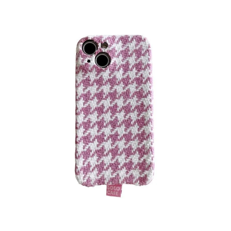 Pink houndstooth patterned TPU drop-resistant phone case for iPhone models