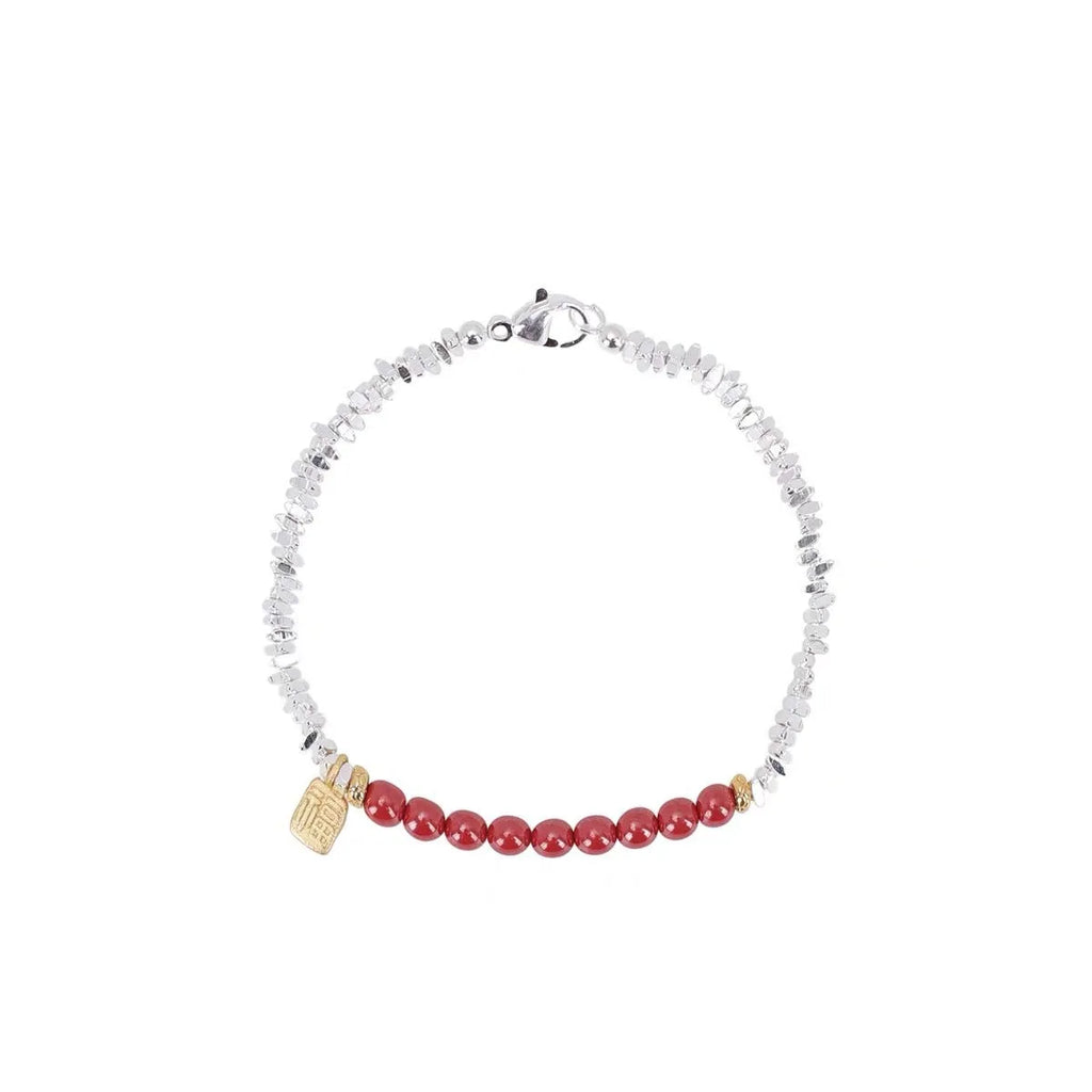 Silver couple bracelet with geometric round beads on copper with gold plating, 16cm length