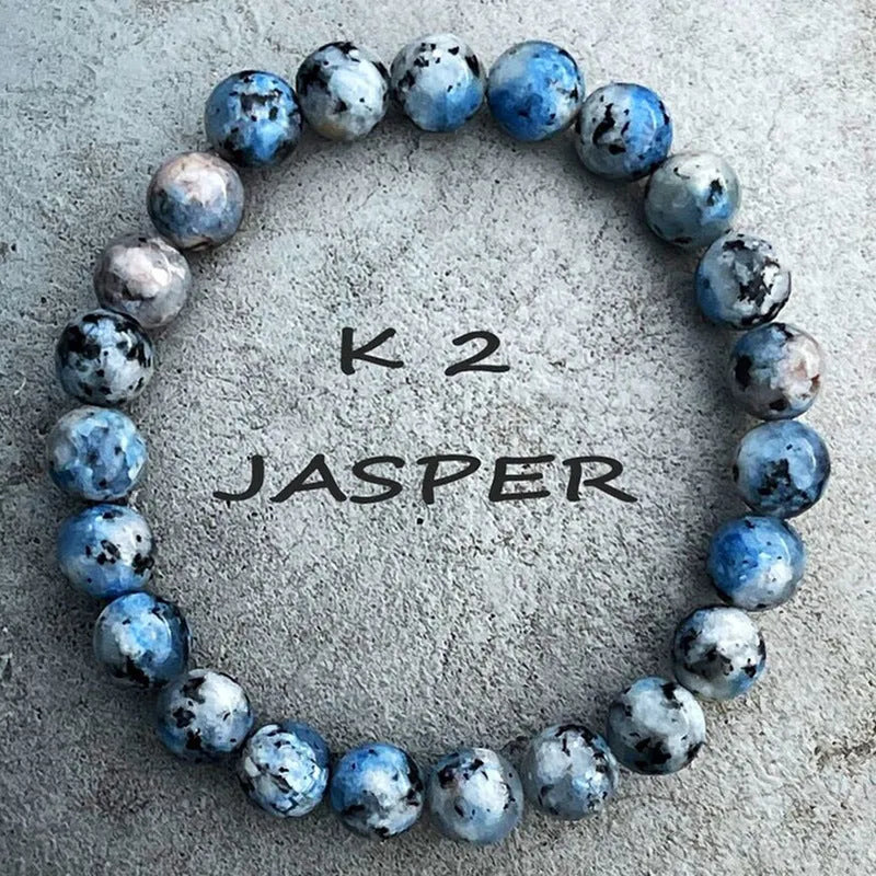 Handmade K2 azurite stone beaded bracelet with geometric design and adjustable length